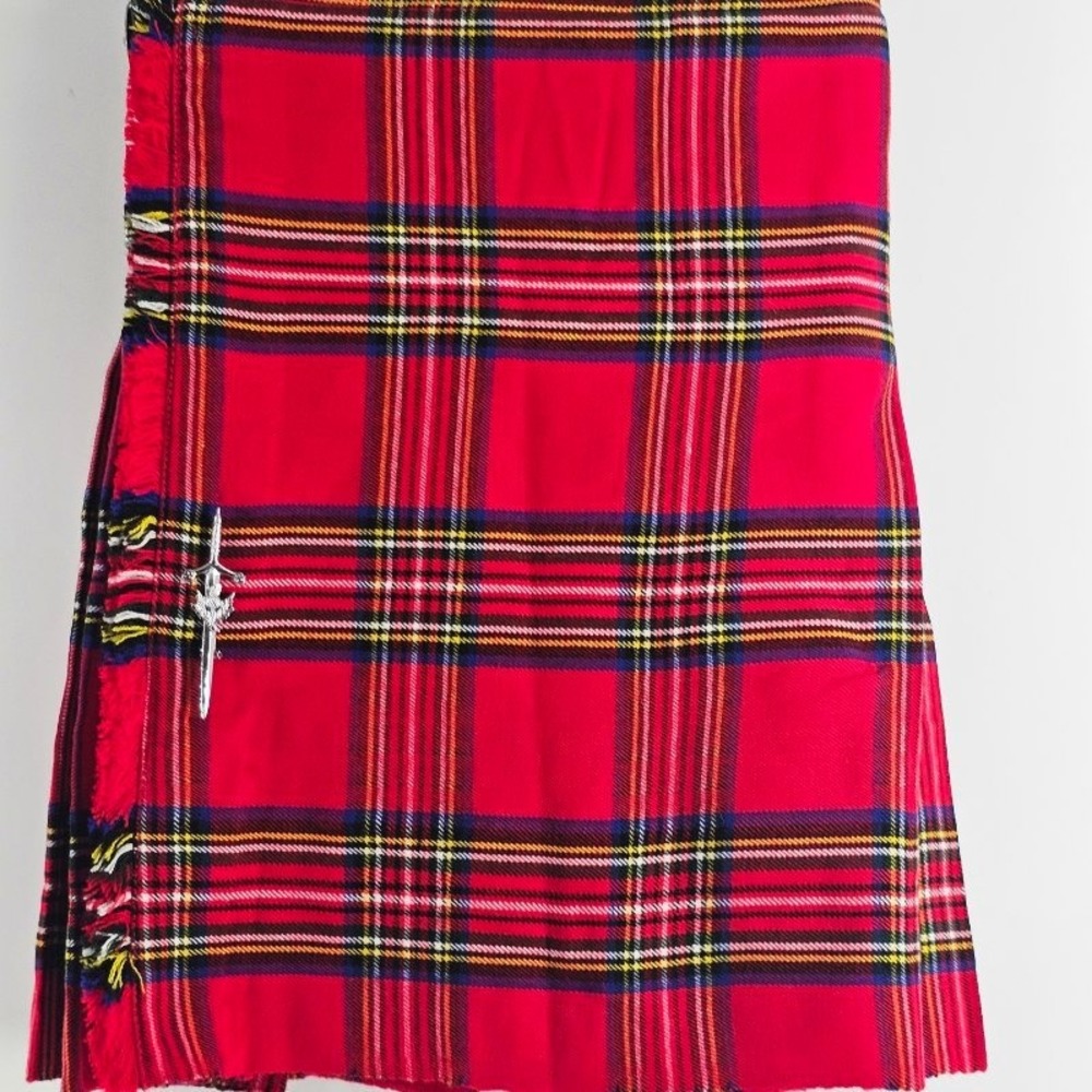Unbranded Kilt Skirt Women 29 Red Plaid Pleated Buckle Wrap Pin Wool